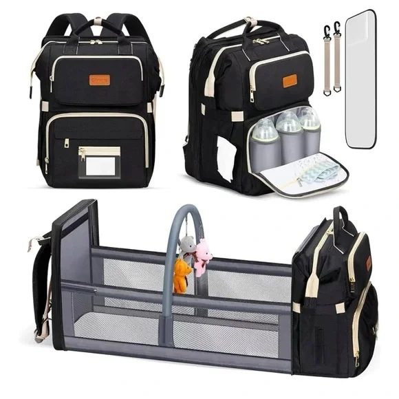 NWOT Black Diaper Backpack w/Changing or Napping Station - Picture 3 of 5